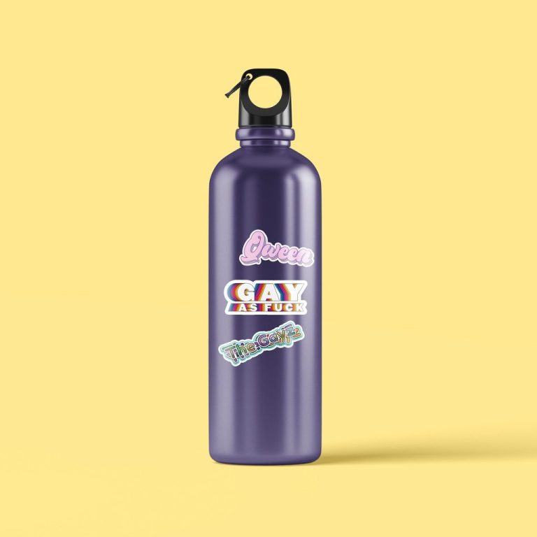 Gay As Fuck Glossy Sticker On Blue Stainless Water Bottle