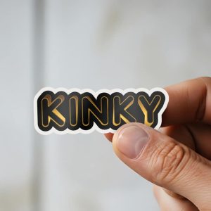Man holding Kinky sexy adult humor sticker