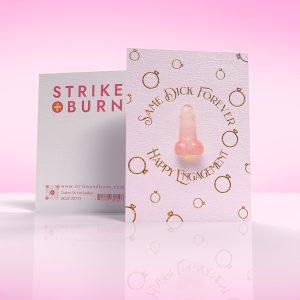 Same Dick Forever Happy Engagement card, removable crystal penis & gold foil wedding rings
