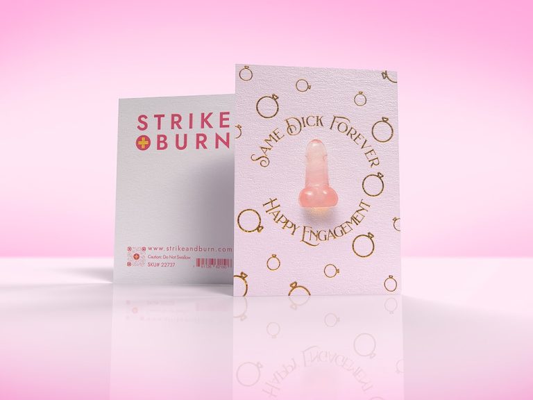 Same Dick Forever Happy Engagement Card, Removable Crystal Penis &Amp; Gold Foil Wedding Rings