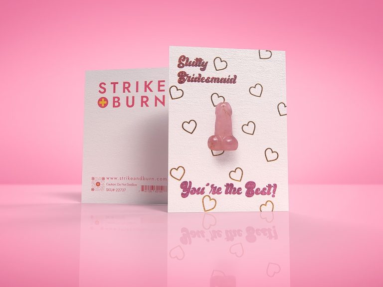 Slutty Bridesmaid You'Re The Best Wedding Card, Removable Crystal Penis, Gold Foil Hearts On Pink Background