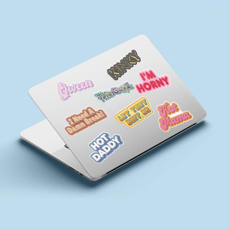 Strike+Burn Stickers Collection Displayed On Macbook Laptop