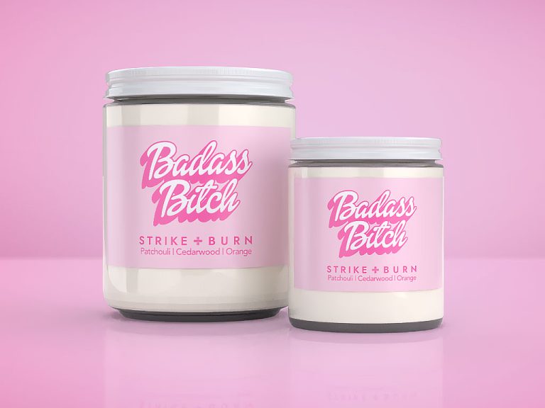 Badass Bitch Candle In 4Oz &Amp; 8Oz Clear Glass Jars With White Lids, Patchouli &Amp; Cedarwood Scent