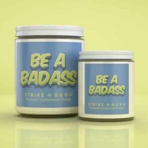Be A Badass Candle In 4Oz &Amp; 8Oz Clear Glass Jars With White Lids, Patchouli Scent