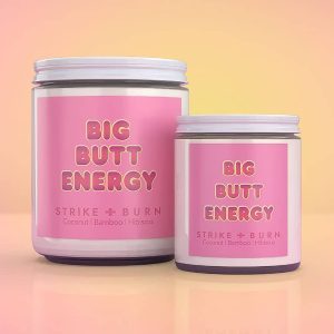 Big Butt Energy Candle In 4Oz &Amp; 8Oz Clear Glass Jars With White Lids, Bamboo &Amp; Hibiscus Scent