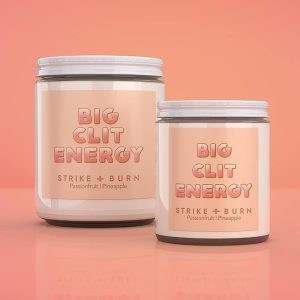 Big Clit Energy Candle In 4Oz &Amp; 8Oz Clear Glass Jars With White Lids, Passionfruit &Amp; Pineapple Scent