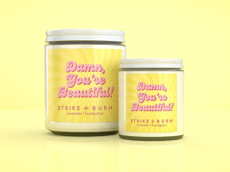 Damn You'Re Beautiful Candle In 4Oz &Amp; 8Oz Clear Glass Jars With White Lids, Lavender &Amp; Eucalyptus Scent