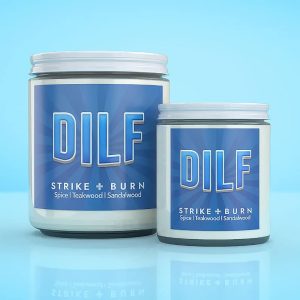 Dilf 4Oz Candle In 4Oz &Amp; 8Oz Clear Glass Jars With White Lids, Spice, Teakwood &Amp; Sandalwood Scent