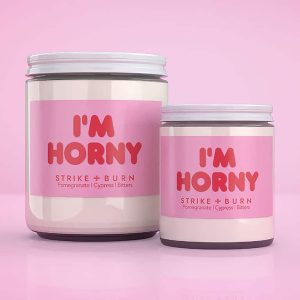 Im Horny Candle In 4Oz &Amp; 8Oz Clear Glass Jars With White Lids, Pomegranate &Amp; Cypress Scent