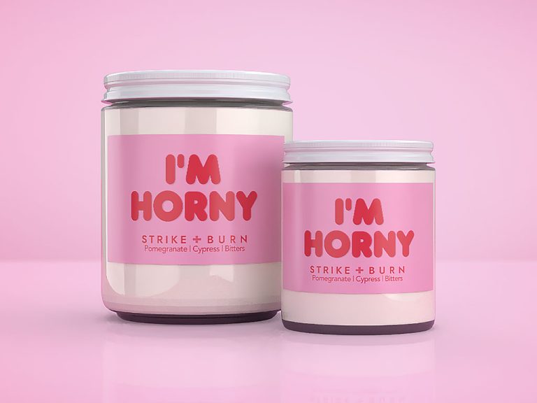 Im Horny Candle In 4Oz &Amp; 8Oz Clear Glass Jars With White Lids, Pomegranate &Amp; Cypress Scent