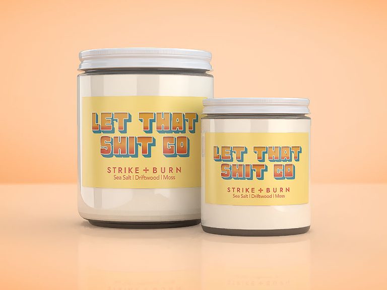 Let That Shit Go Candle In 4Oz &Amp; 8Oz Clear Glass Jars With White Lids, Fresh Sea Salt, Driftwood &Amp; Moss Scent